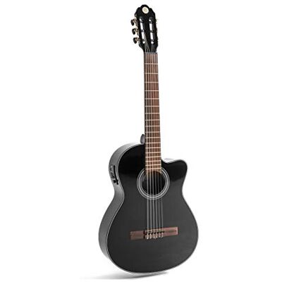 Juan Miguel Navarrez E-konsertgitarr, klassisk gitarr elektro special dark moon svart, med cutaway Juan Miguel Navarrez E-konsertgitarr, klassisk gitarr elektro special dark moon svart, med cutaway