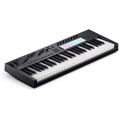 Novation Launchkey 49 MK4 USB MIDI-keyboardkontroller USB, 49 halvviktade tangenter, 16 pads med polyfonisk efterberöring, 9 faders, pitch-/modhjul, OLED-skärm Novation Launchkey 49 MK4 USB MIDI-keyboardkontroller USB, 49 halvviktade tangenter, 16 pads med polyfonisk efterberöring, 9 faders, pitch-/modhjul, OLED-skärm
