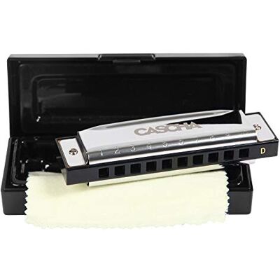 CASCHA Blues Harmonica D-Major Beginners & Advanced 10-håls diatonisk munspel utmärkt ljud med kopparrör praktiskt fodral och rengöringsduk CASCHA Blues Harmonica D-Major Beginners & Advanced 10-håls diatonisk munspel utmärkt ljud med kopparrör praktiskt fodral och rengöringsduk