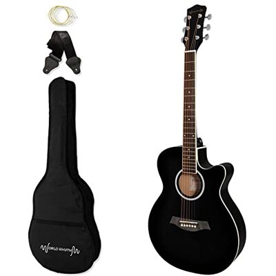 World Rhythm 3/4 akustisk gitarr – liten kropp utskuren gitarr för nybörjare 3/4 Svart World Rhythm 3/4 akustisk gitarr – liten kropp utskuren gitarr för nybörjare 3/4 Svart