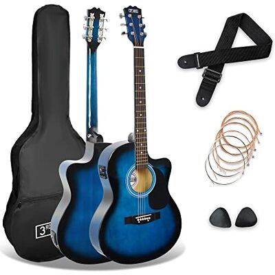 3rd Avenue 4/4 Elektroakustisk Gitarr Paket med Inbyggd Tuner, Blå Cutaway-kropp, förförstärkare med 3-bands EQ och tuner. Väska, rem, plektrum och extrasträngar ingår 3rd Avenue 4/4 Elektroakustisk Gitarr Paket med Inbyggd Tuner, Blå Cutaway-kropp, förförstärkare med 3-bands EQ och tuner. Väska, rem, plektrum och extrasträngar ingår