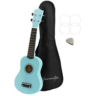 World Rhythm Sopran ukulele – nybörjare sopran Uke i ljusblå finish med spelväska, reservdelar ukulele strängar och filttopp WR-306 World Rhythm Sopran ukulele – nybörjare sopran Uke i ljusblå finish med spelväska, reservdelar ukulele strängar och filttopp WR-306