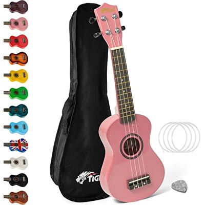 Tiger UKE7 sopran ukulele för nybörjare inkluderar spelväska, filtdyrk, reservuppsättning strängar ny för 2020 nu utrustad med Aquila strängar – rosa Tiger UKE7 sopran ukulele för nybörjare inkluderar spelväska, filtdyrk, reservuppsättning strängar ny för 2020 nu utrustad med Aquila strängar – rosa