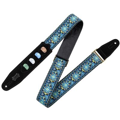 Levy's Leathers Vintage Hootenanny Series gitarrbälte med plektrumhållare jacquardtyg bredd 5 cm Färg blå (M8HTVPH-04) Levy's Leathers Vintage Hootenanny Series gitarrbälte med plektrumhållare jacquardtyg bredd 5 cm Färg blå (M8HTVPH-04)