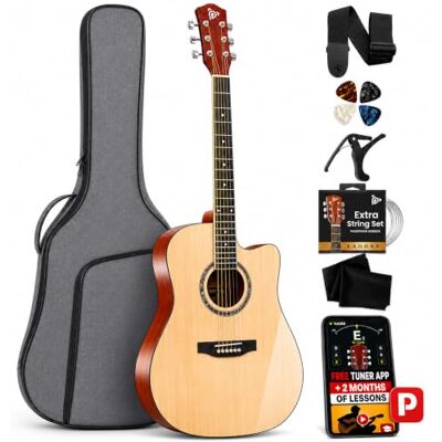 Pyle Nybörjare 41 tum utskuren akustisk gitarr – standard full storlek 6 strängar Dreadnought naturlig matt finish med spelväska, tuner, stålsträngar, plektrum, rem, capo, för nybörjare/vuxna – Pyle Nybörjare 41 tum utskuren akustisk gitarr – standard full storlek 6 strängar Dreadnought naturlig matt finish med spelväska, tuner, stålsträngar, plektrum, rem, capo, för nybörjare/vuxna –