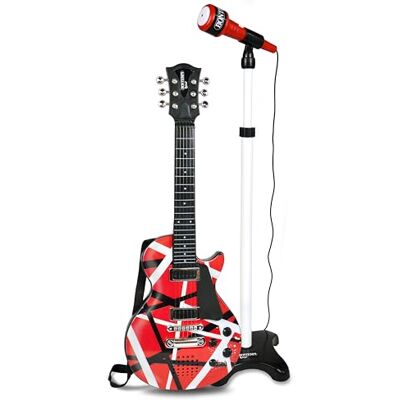 Bontempi Elektronisk rockgitarr med 6 metallsträngar 5 demo rock 3 musikskalar 5 rytmer automatisk avstängning rem rem mikrofonuttag 560 mm Bontempi Elektronisk rockgitarr med 6 metallsträngar 5 demo rock 3 musikskalar 5 rytmer automatisk avstängning rem rem mikrofonuttag 560 mm