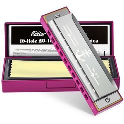 Eastar Major Blues Diatonic Harmonica 10 hål munspel C nyckel för barn, vuxna, studenter, med hårt fodral och duk, rosa Eastar Major Blues Diatonic Harmonica 10 hål munspel C nyckel för barn, vuxna, studenter, med hårt fodral och duk, rosa