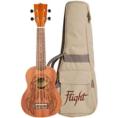 Flight Sopran Ukulele, NUS350 DC – drömfångare, naturlig, 4 strängar, sapele, okoume, greppbräda i valnöt, laseretsad design, flygväska ingår Flight Sopran Ukulele, NUS350 DC – drömfångare, naturlig, 4 strängar, sapele, okoume, greppbräda i valnöt, laseretsad design, flygväska ingår