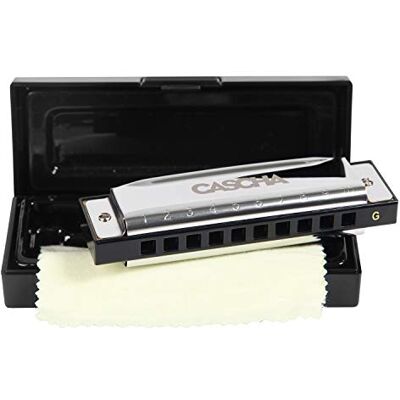CASCHA Blues Harmonica G-Major Beginners & Advanced 10-håls diatonisk munspel utmärkt ljud med kopparrör praktiskt fodral och rengöringsduk CASCHA Blues Harmonica G-Major Beginners & Advanced 10-håls diatonisk munspel utmärkt ljud med kopparrör praktiskt fodral och rengöringsduk