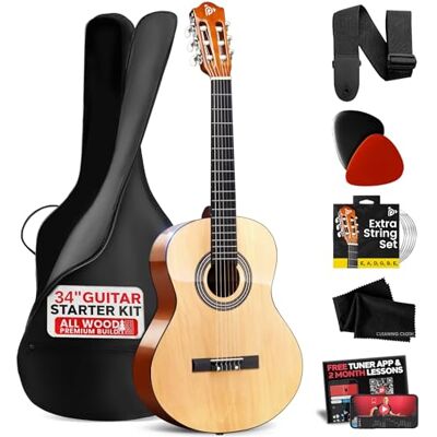 Pyle Akustisk gitarr 34 tum startpaket i junior – 6 traditionella klassiska handgjorda lindträ med spelväska, digital tuner, strängar, plektrum, rem, för nybörjarstudenter, höger, brun (PGACLS40) Pyle Akustisk gitarr 34 tum startpaket i junior – 6 traditionella klassiska handgjorda lindträ med spelväska, digital tuner, strängar, plektrum, rem, för nybörjarstudenter, höger, brun (PGACLS40)
