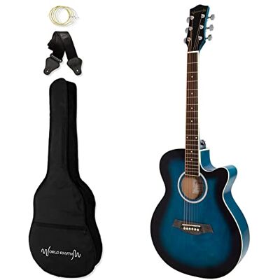 World Rhythm 3/4 akustisk gitarr – liten kropp utskuren gitarr för nybörjare i blått World Rhythm 3/4 akustisk gitarr – liten kropp utskuren gitarr för nybörjare i blått