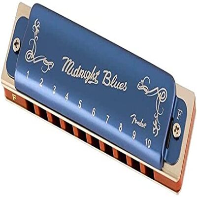 Fender ® "MIDNIGHT BLUES HARMONICA" Munspel – diatonisk – 10 hål – stämning: F – färg: blå (begränsad upplagan) Fender ® "MIDNIGHT BLUES HARMONICA" Munspel – diatonisk – 10 hål – stämning: F – färg: blå (begränsad upplagan)