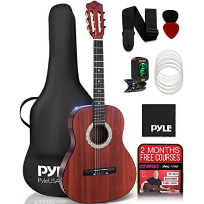 Pyle 6 akustisk gitarr 91 cm juniorset, ¾ storlek nylonsträng trä klassisk Guitarra Acustica för nybörjare ungdomar, barn, pojkar, flickor, tonåringar, vuxen med tillbehörspaket, höger, sapele (PGACLSPI20) Pyle 6 akustisk gitarr 91 cm juniorset, ¾ storlek nylonsträng trä klassisk Guitarra Acustica för nybörjare ungdomar, barn, pojkar, flickor, tonåringar, vuxen med tillbehörspaket, höger, sapele (PGACLSPI20)