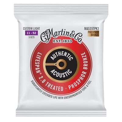 Martin strängar – MA535T – Livslängd 2,0 Phos brons 3-pack anpassat ljus 11–52 Martin strängar – MA535T – Livslängd 2,0 Phos brons 3-pack anpassat ljus 11–52
