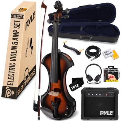 Pyle E-Violin i Fullstorlek – 4/4 Massivträ Violin med Förstärkarsystem, Skumfodral, Ebenholtsbeslag, Brasilträbåge, Extra Strängar, Kolofonium, Ton- & Volymkontroller, Hörlurar Inkluderade Pyle E-Violin i Fullstorlek – 4/4 Massivträ Violin med Förstärkarsystem, Skumfodral, Ebenholtsbeslag, Brasilträbåge, Extra Strängar, Kolofonium, Ton- & Volymkontroller, Hörlurar Inkluderade