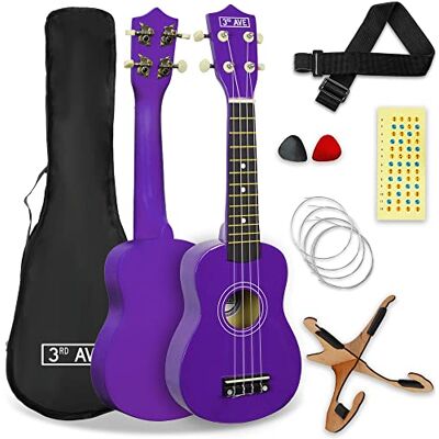 3rd Avenue Sopranukulelepaket för nybörjare från 53 cm (21 tum) – fodral, stativ, axelband, strängar, plektrum och klistermärken för greppbräda – lila 3rd Avenue Sopranukulelepaket för nybörjare från 53 cm (21 tum) – fodral, stativ, axelband, strängar, plektrum och klistermärken för greppbräda – lila