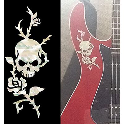Inlaystickers Inläggsklistermärke för gitarrer & bas – ros och skalle – vit pärla Inlaystickers Inläggsklistermärke för gitarrer & bas – ros och skalle – vit pärla