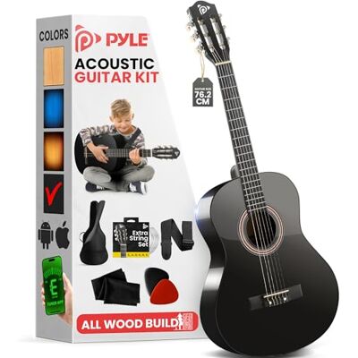 Pyle Nybörjare akustisk gitarrsats, 1/4 juniorstorlek, alla träinstrument för barn, vuxna, 30 tum svart matt Pyle Nybörjare akustisk gitarrsats, 1/4 juniorstorlek, alla träinstrument för barn, vuxna, 30 tum svart matt