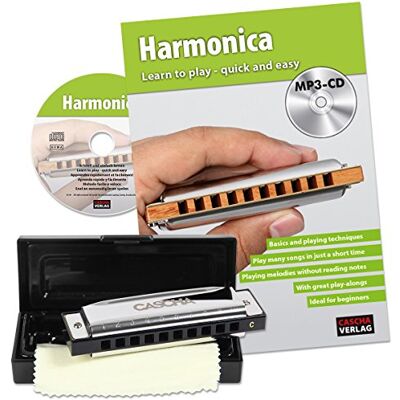 CASCHA Munspel lära sig nybörjarset I engelsk lärobok 10-håls diatonisk allround-munspel i C-stämning I inkl. MP3-CD lärande bok hårt fodral rengöringsduk I Blues Harp skola engelsk CASCHA Munspel lära sig nybörjarset I engelsk lärobok 10-håls diatonisk allround-munspel i C-stämning I inkl. MP3-CD lärande bok hårt fodral rengöringsduk I Blues Harp skola engelsk