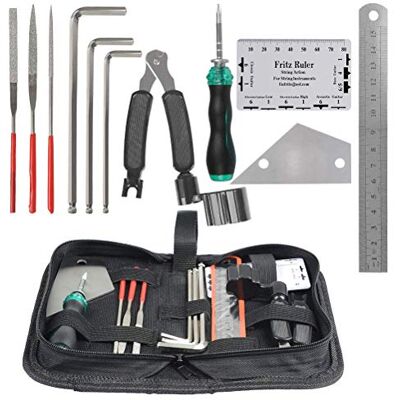 TIMESETL Verktygssats för reparation av gitarrer innehåller Fret Rocker nivelleringsverktyg sträng organisering sträng action linjal mätverktyg hexnyckel set filer för gitarr ukulele bas mandolin TIMESETL Verktygssats för reparation av gitarrer innehåller Fret Rocker nivelleringsverktyg sträng organisering sträng action linjal mätverktyg hexnyckel set filer för gitarr ukulele bas mandolin
