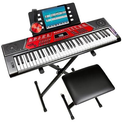 RockJam Pianotangentbord med 61 tangenter med tonböjningssats, tangentbordsstativ, pianobänk, hörlurar, enkel pianoapplikation och nyckelanteckningar, svart RockJam Pianotangentbord med 61 tangenter med tonböjningssats, tangentbordsstativ, pianobänk, hörlurar, enkel pianoapplikation och nyckelanteckningar, svart