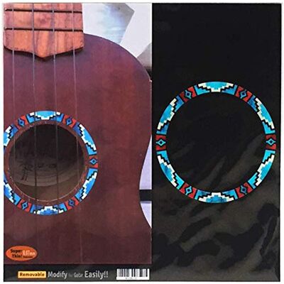 Inlaystickers Inlägg klistermärke för Soprano ukuleles – Soundhole Rosette/Purfling – amerikanskt mönster – turkos Inlaystickers Inlägg klistermärke för Soprano ukuleles – Soundhole Rosette/Purfling – amerikanskt mönster – turkos