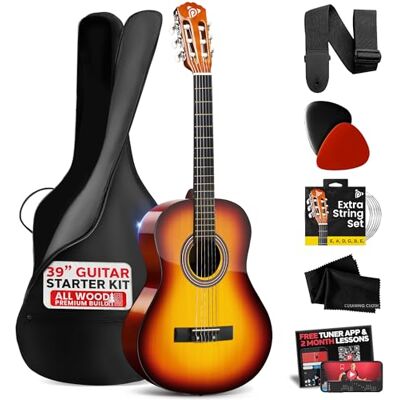 Pyle Nybörjare Akustisk Gitarr Set, 4/4 Fullstorlek Helträ-Instrument för Nybörjare, Vuxna, 39" Briljant Blank Pyle Nybörjare Akustisk Gitarr Set, 4/4 Fullstorlek Helträ-Instrument för Nybörjare, Vuxna, 39" Briljant Blank