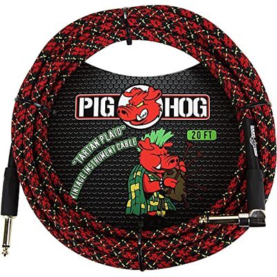 Pig Hog Grissvin PCH20PLR rätvinklig 1/4 tum till 1/4 tum tartan rutig gitarr instrumentkabel, 20 fot Pig Hog Grissvin PCH20PLR rätvinklig 1/4 tum till 1/4 tum tartan rutig gitarr instrumentkabel, 20 fot
