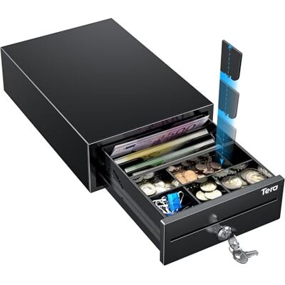 Tera liten kassaskåp justerbar: 20,8 × 30 × 9,8 cm med 4 sedelfack, 6 myntfack, checkinkast, 2 nycklar, RJ12-anslutning för POS kassasystem detaljhandel stormarknad 208 Tera liten kassaskåp justerbar: 20,8 × 30 × 9,8 cm med 4 sedelfack, 6 myntfack, checkinkast, 2 nycklar, RJ12-anslutning för POS kassasystem detaljhandel stormarknad 208