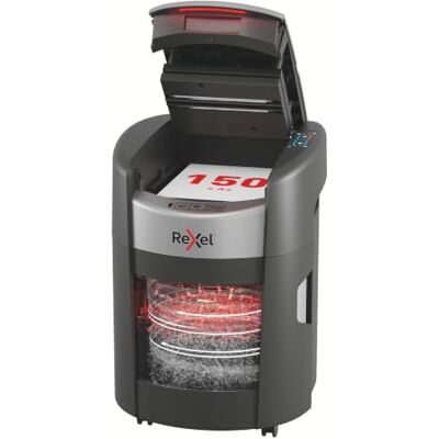 Rexel ShredMax AutoFeed+ 150X automatisk dokumentförstörare P4 Korsskärning, Bin Rotation Technology, behållare 15 l 150 ark, <55 dBA, 30 min drift, hemmakontor, autofeed Rexel ShredMax AutoFeed+ 150X automatisk dokumentförstörare P4 Korsskärning, Bin Rotation Technology, behållare 15 l 150 ark, <55 dBA, 30 min drift, hemmakontor, autofeed