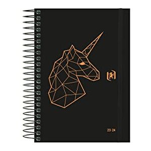 Oxford So Chic, Agenda 2023 2024 Dag Per sida, Extra lock, 12x18 cm, Spanska, Enhörningsdesign
