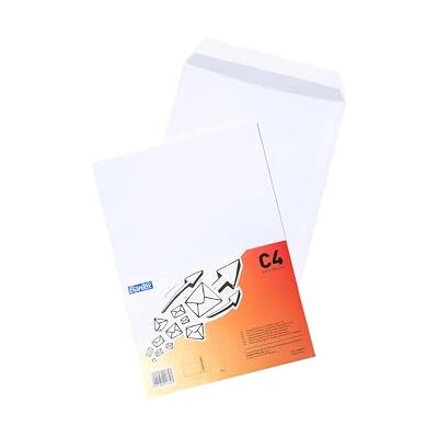 Bantex kuvert DIN C4 (32,4 x 22,9 cm) / kuvert med självhäftande remsor, 50 stycken i folieförpackning (vit) Bantex kuvert DIN C4 (32,4 x 22,9 cm) / kuvert med självhäftande remsor, 50 stycken i folieförpackning (vit)