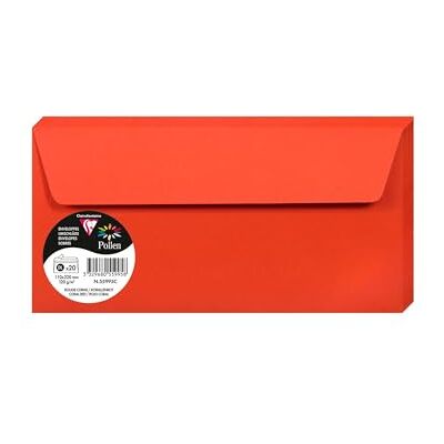 Clairefontaine – Ref 55995C – Pollen, självhäftande kuvert (paket med 20) – DL-storlek, 120 gsm papper, skrivarkompatibel, syrafri, självhäftande remsa för enkel tätning – korallröd Clairefontaine – Ref 55995C – Pollen, självhäftande kuvert (paket med 20) – DL-storlek, 120 gsm papper, skrivarkompatibel, syrafri, självhäftande remsa för enkel tätning – korallröd