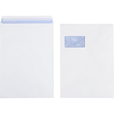 Kiperline 50 st. kuvert C4 A4 vit, med fönster, självhäftande, med remsor, chiffongstruktur-tryck 120 g/m, format 229 x 324 mm kuvert, fraktpåse, kuvert, butik Kiperline 50 st. kuvert C4 A4 vit, med fönster, självhäftande, med remsor, chiffongstruktur-tryck 120 g/m, format 229 x 324 mm kuvert, fraktpåse, kuvert, butik