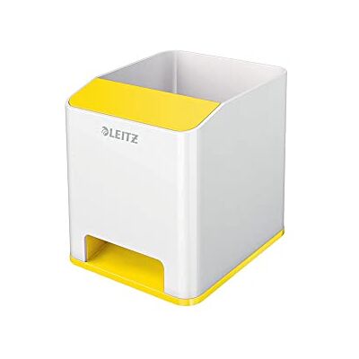 Leitz WOW Pennställ med ljudförstärkning, vit/gul, 53631016 Leitz WOW Pennställ med ljudförstärkning, vit/gul, 53631016