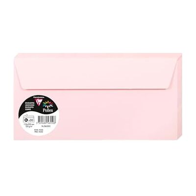 Clairefontaine – Ref 5655C – Pollen, självhäftande kuvert (paket med 20) – DL-storlek, 120 gsm papper, skrivarkompatibel, syrafri, självhäftande remsa för enkel tätning – rosa Clairefontaine – Ref 5655C – Pollen, självhäftande kuvert (paket med 20) – DL-storlek, 120 gsm papper, skrivarkompatibel, syrafri, självhäftande remsa för enkel tätning – rosa