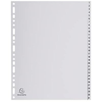 Exacompta Intercalaires imprimes polypropylene 13x100e 31 positions de 1 a 31 a4 maxi Exacompta Intercalaires imprimes polypropylene 13x100e 31 positions de 1 a 31 a4 maxi