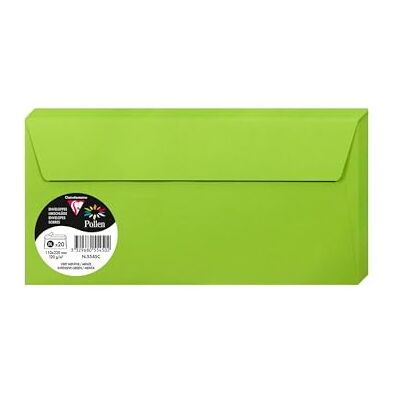 Clairefontaine – Ref 5545C – Pollen, självhäftande kuvert (paket med 20) – DL-storlek, 120 gsm papper, skrivarkompatibel, syrafri, självhäftande remsa för enkel tätning – intensivt grönt Clairefontaine – Ref 5545C – Pollen, självhäftande kuvert (paket med 20) – DL-storlek, 120 gsm papper, skrivarkompatibel, syrafri, självhäftande remsa för enkel tätning – intensivt grönt