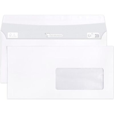Clairefontaine 10935 C kartong med 500 kuvert, med självhäftande remmar 11 x 22 cm till fönster kristall 4,5 x 10 cm 90 g vit Clairefontaine 10935 C kartong med 500 kuvert, med självhäftande remmar 11 x 22 cm till fönster kristall 4,5 x 10 cm 90 g vit