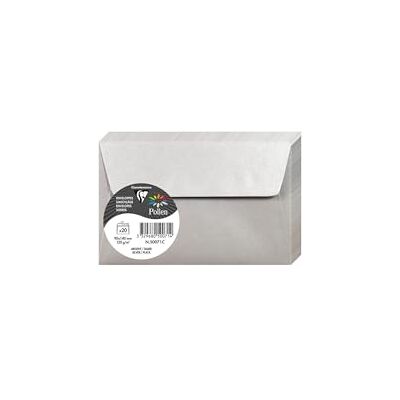 Clairefontaine – Ref 50071C – pollen, skimrande självhäftande kuvert (paket med 20) – 90 x 140 mm i storlek, 120 gsm papper, lättskalad självhäftande remsa – silver Clairefontaine – Ref 50071C – pollen, skimrande självhäftande kuvert (paket med 20) – 90 x 140 mm i storlek, 120 gsm papper, lättskalad självhäftande remsa – silver