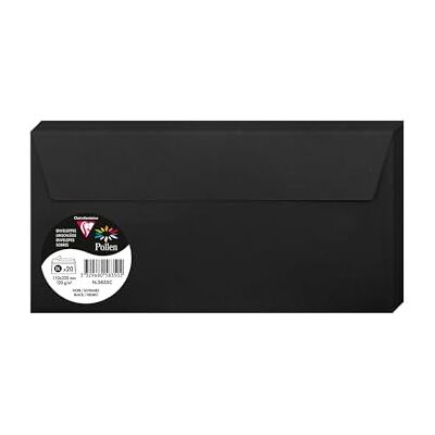 Clairefontaine – Ref 5835C – Pollen, självhäftande kuvert (paket med 20) – DL-storlek, 120 gsm papper, skrivarkompatibel, syrafri, självhäftande remsa för enkel tätning – svart Clairefontaine – Ref 5835C – Pollen, självhäftande kuvert (paket med 20) – DL-storlek, 120 gsm papper, skrivarkompatibel, syrafri, självhäftande remsa för enkel tätning – svart