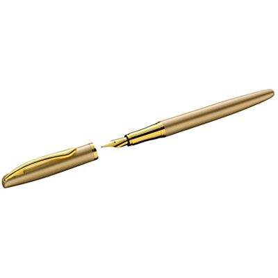 Pelikan Reservoarpenna Jazz Noble, guld, för högerhänta och vänsterhänta användare, elegant metallpatron fyllmedel i presentförpackning, fjäder M, 821827 Pelikan Reservoarpenna Jazz Noble, guld, för högerhänta och vänsterhänta användare, elegant metallpatron fyllmedel i presentförpackning, fjäder M, 821827