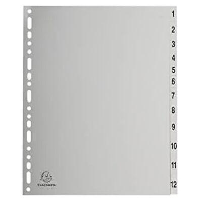 Exacompta Intercalaires imprimes polypropylene 13x100e 12 positions de 1 a 12 a4 maxi Exacompta Intercalaires imprimes polypropylene 13x100e 12 positions de 1 a 12 a4 maxi