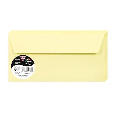 Clairefontaine – Ref 5455C – Pollen, självhäftande kuvert (paket med 20) – DL-storlek, 120 gsm papper, skrivarkompatibel, syrafri, självhäftande remsa för enkel tätning – kanariefågel Clairefontaine – Ref 5455C – Pollen, självhäftande kuvert (paket med 20) – DL-storlek, 120 gsm papper, skrivarkompatibel, syrafri, självhäftande remsa för enkel tätning – kanariefågel