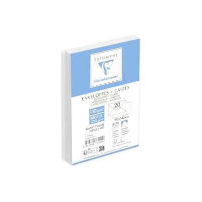 Clairefontaine 7701C en triumfhandenhet med 20 vita fodrade kuvert 9 x 14 cm 130 g och 20 släta vita bristolkort 8,2 x 12,8 cm 220 g Clairefontaine 7701C en triumfhandenhet med 20 vita fodrade kuvert 9 x 14 cm 130 g och 20 släta vita bristolkort 8,2 x 12,8 cm 220 g