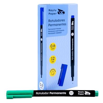 RAYLU PAPER – 12 st 0,6 mm permanenta markörer med fin spets, snabbtorkande, vatten- och blekningsbeständig, för skola och yrkesmässig användning (grön, 0,6 mm) RAYLU PAPER – 12 st 0,6 mm permanenta markörer med fin spets, snabbtorkande, vatten- och blekningsbeständig, för skola och yrkesmässig användning (grön, 0,6 mm)