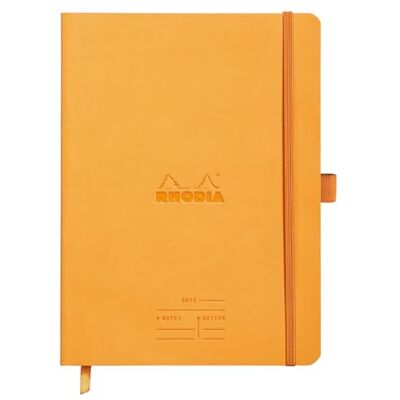 Rhodia 117795C möte orange mjuk anteckningsbok A5+ 16 x 21 cm förtryckt datum/anteckningar/åtgärd 160 avtagbara sidor 90 gsm papper bokmärke, pennhållare omslag i konstläder Rhodia 117795C möte orange mjuk anteckningsbok A5+ 16 x 21 cm förtryckt datum/anteckningar/åtgärd 160 avtagbara sidor 90 gsm papper bokmärke, pennhållare omslag i konstläder