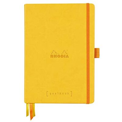 Rhodia 118585C Goalbook Anteckningsbok (DIN A5, 14,8 x 21 cm, prick, praktisk och trendig, med fast lock, 90 g vitt papper, 120 ark) 1 st, gul Rhodia 118585C Goalbook Anteckningsbok (DIN A5, 14,8 x 21 cm, prick, praktisk och trendig, med fast lock, 90 g vitt papper, 120 ark) 1 st, gul