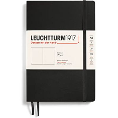 LEUCHTTURM1917 Leuchtturm 145 mm x 210 mm A5 Medium mjukt omslag vanlig anteckningsbok svart LEUCHTTURM1917 Leuchtturm 145 mm x 210 mm A5 Medium mjukt omslag vanlig anteckningsbok svart