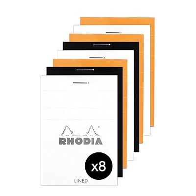 Rhodia 11600AMZC ett paket med 8 häftade anteckningsblock nr 11 A7 linjerad 80 avtagbara ark -80 g/m² 3 olika färger (orange, svart och vit) Rhodia 11600AMZC ett paket med 8 häftade anteckningsblock nr 11 A7 linjerad 80 avtagbara ark -80 g/m² 3 olika färger (orange, svart och vit)